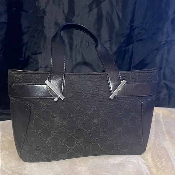 Gucci Black Monogram Handbag with Silver Accents - Picture 1 of 15